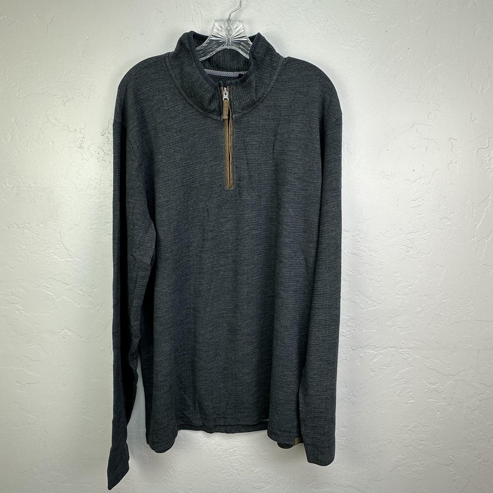 Dakota Grizzly Sweater Mens 2XL Gray Herringbone Quarter Zip Pullover Stretch